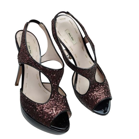 Miu Miu Patent Leather Purple Glitter Platform High Heel Shoes - Picture 3 of 15